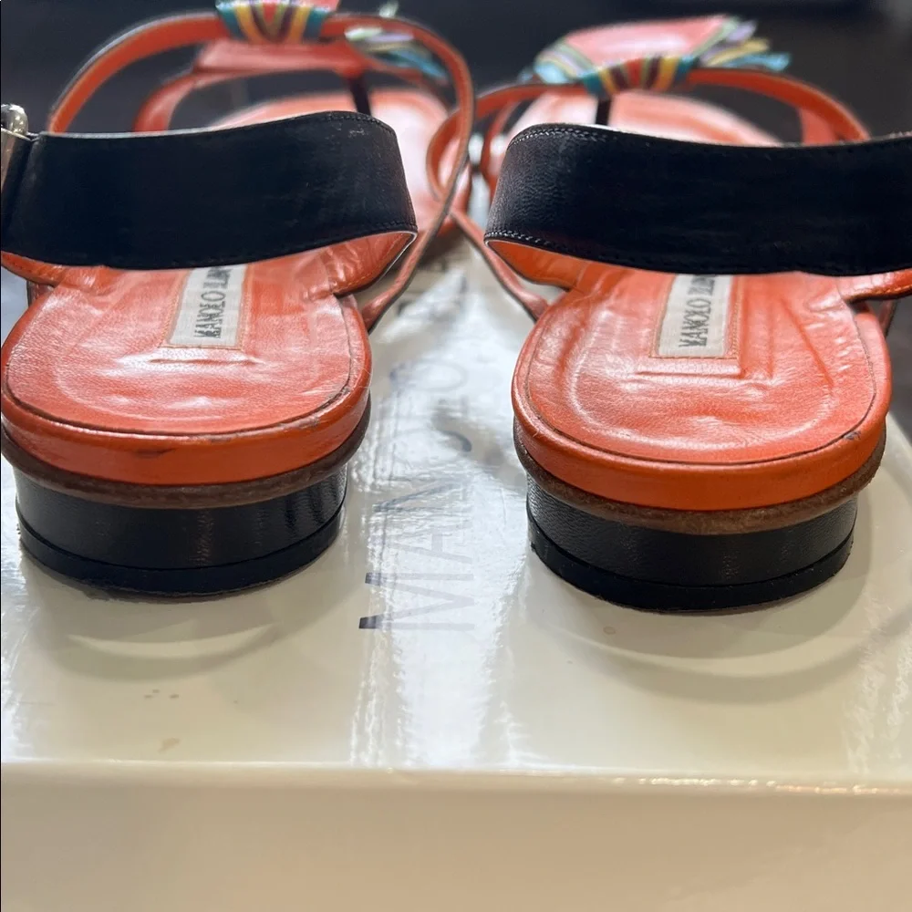 Manolo Blahnik Colorful Flat Sandals, size 38.5